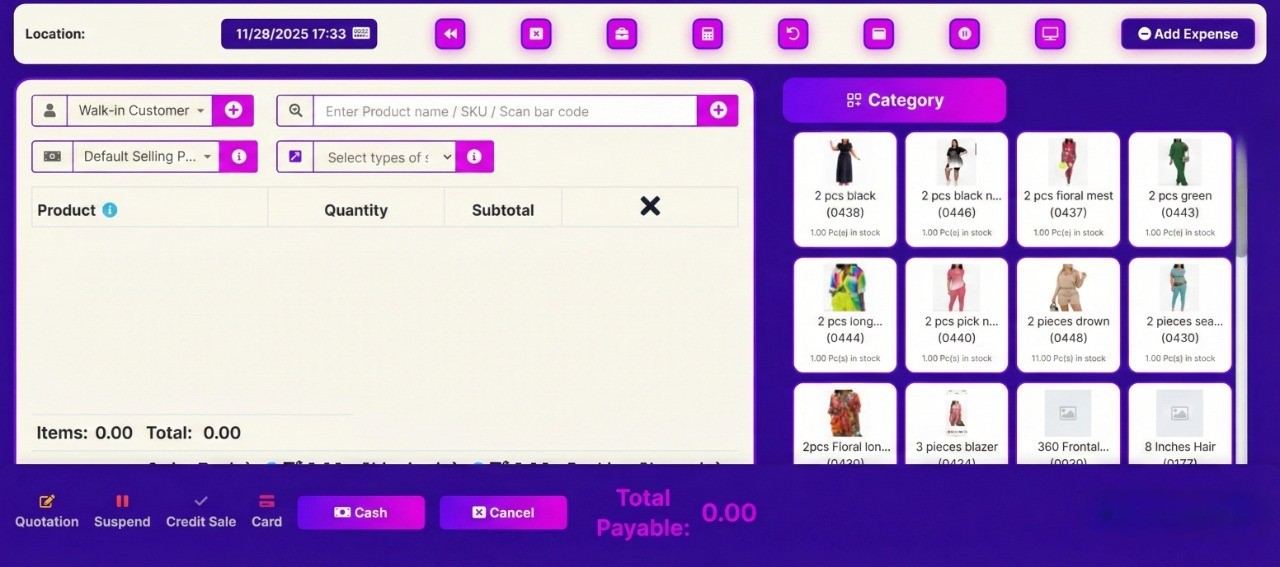 Salesgh POS system dashboard for sales and inventory management